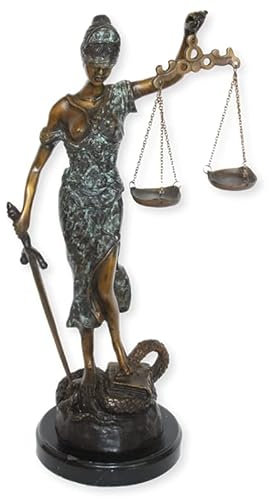 JS Garten Deko Bronzefigur Bronzeskulptur Bronze Justitia H 43 cm Göttin der Gerechtigkeit Figur Skulptur