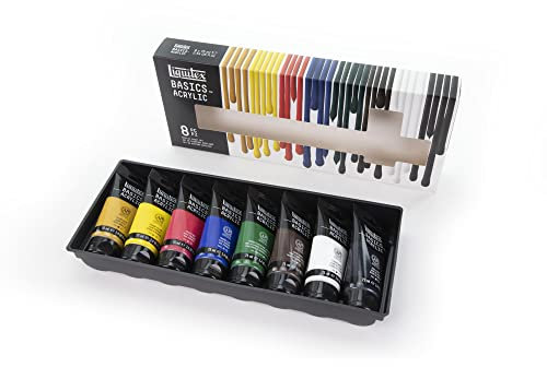 Liquitex 3699396 Basics Acrylfarben Set – 8 x 75ml Tuben, lichtechte Künstler-Acrylfarben, brillante Farben, ideal für Leinwand, Acrylmalerei, Mixed Media & kreative Projekte