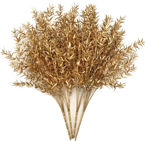 Künstliche Pflanzen für Weihnachten, Golddekoration, von Lovenimen, künstliche goldene Pflanze, Stachelblätter, Gras, Kunstblumen, Blattsträucher, Innen- und Außenbereich, Festival, 4 Stück
