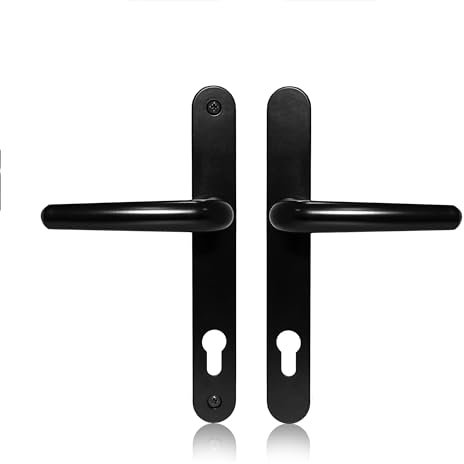 XFORT : Poignée de porte UROS en PVC et noir (PZ 92mm, 211mm distance entre les trous de vis, 243mm au total) Longue plaque arrière en aluminium, poignée de porte d'entrée en PVC