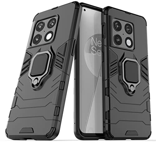 Compatibile con OnePlus 10 Pro Cover, Custodia Armor Anello Cavalletto (Funziona con il Supporto Magnetico per Auto) Case Paraurti (Nero)