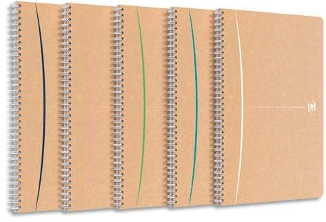 Touareg - Lote de 5 cuadernos (A4, tapa kraft 180p, 90 hojas recicladas, 90 g/m², cuadriculados, 5 x 5 + margen)