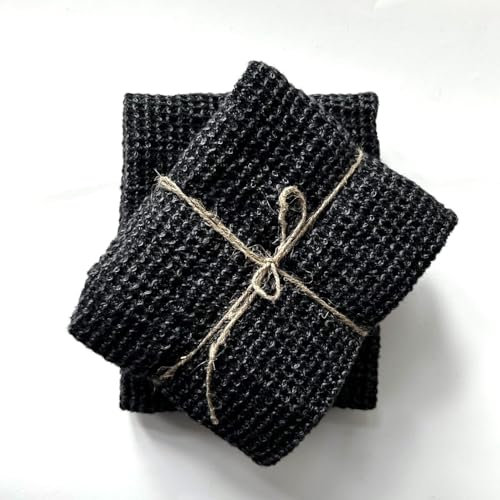JOWOLLINA 2-er Set Hand & Gästetücher 100% Leinen Stonewashed Waffelpique Melange (Shade of Night, 2St. 50 x 70 cm)