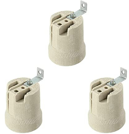 LEDSone Ceramic Porcelain Lamp Holder, E26 E27 Edison Screw Heat Vintage Lamp Light Bulb Holder, Ceramic Light Socket for Halogen, Incandescent, LED Bulbs Replacement- 3 Pack