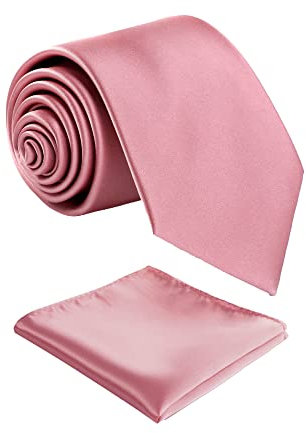 fortunatever Herren-Krawatte aus massivem Satin, mit Einstecktuch, handgefertigt, mit Geschenkbox, Flamingo, Medium