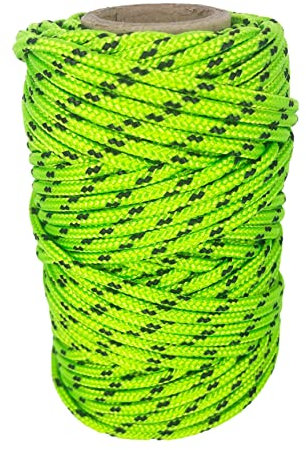 Cordón de Poliéster 3mm * 25m. Fabricado en España. para Manualidades, Aire Libre, Exteriores, Jardín y Bricolaje. VerdeFlúor con Negro