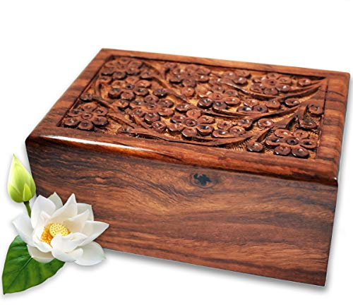 Lindia Memorial Urnen aus Palisanderholz, handgefertigt, schönes Holz-Urnen-Design, Baum des Lebens, Urnen für Mensch oder Haustier (groß)