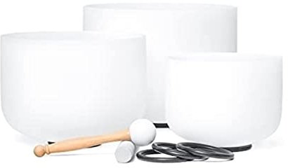 EIFINE 432hz/440hz 12 F10 C 8 A Chakra Set Of 3 Pcs Meditation Frosted White Crystal Singing Bowl With 12 Carrying Bag (Size : 440hz)