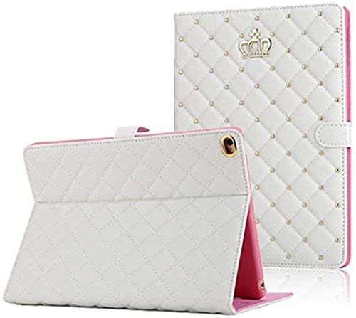 AmazFCCY Case for iPad (A16) 11th Gen 11-inch 2025/10th Gen 10.9-inch 2022, Cute Bling Girly Crown Rhinestones Diamond PU Leather Smart Auto Sleep/Wake Stand Folio Case for Apple iPad 11 10 (White)
