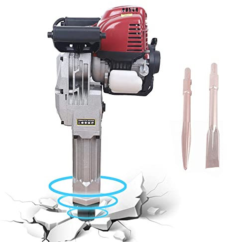 Gas Powered Demolition Jack Hammer, 37.7CC 4 Stroke Gasoline Concrete Breaker with 2 Chisels for Rock Breaking,Tree Digging