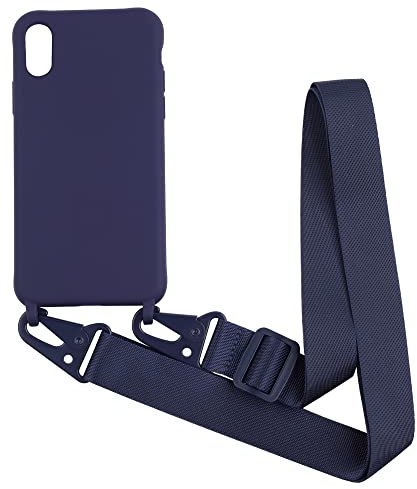 PuYu Zhe Case Compatible with iPhone XR Crossbody Case Silicone Soft Matte,Cover TPU Shell Adjustable Neck Cord Strap Stylish Shockproof Case,Lanyard Case-Dark Blue