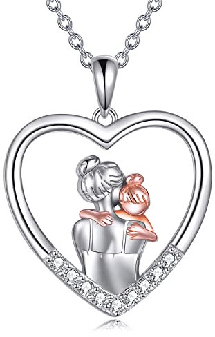 YAFEINI Mutter und Tochter Kette 925 Sterling Silber Mutter Herz Halskette Weihnachten Geburtstag Anhänger Muttertag Kette Schmuck Geschenke für Mutter Tochter (Mutter Herz Halskette)