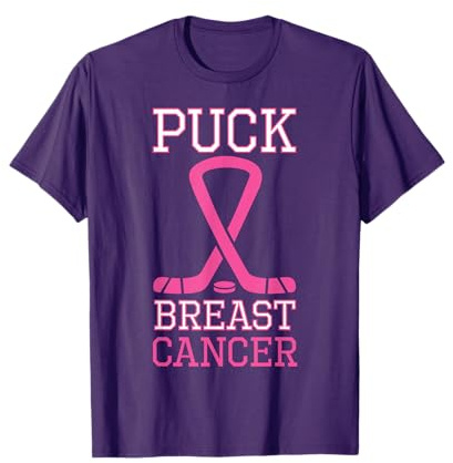 Puck Breast Cancer Pink Ribbon Ice Hockey Cancer Day T-Shirt