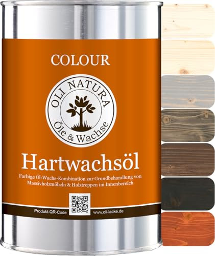 OLI-NATURA Colour Hartwachsöl - 1L, Coffee Brown - farbiges Holzöl für Möbel, Treppen, Tische, Türen & mehr - Einfache Anwendung ohne Grundierung