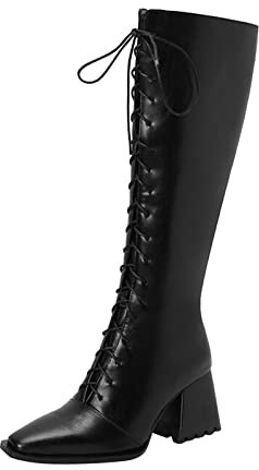 NOAGENJT Stivali Alti Sopra il Ginocchio Donna con Lacci, Motocross 43, Estivi Morbidi, Stivaletti, Ciabatte in Gomma - Nero-D 40