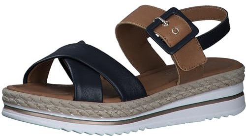MARCO TOZZI Damen Sandalen mit Keilabsatz aus Leder Sommer, Blau (Navy Comb), 37 EU
