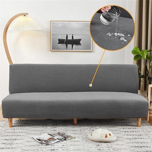 Surwin Sofabezug ohne Armlehnen 2/3 Sitzer, Jacquard Stretch Wasserdicht Armlose Clic Clac Sofabettüberzug Sofahusse Schonbezug Protector für Klappcouch Schlafsofa (190-210cm,Hellgrau)