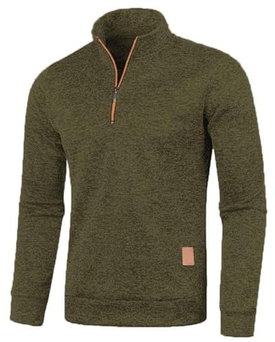 Half Zip Pullover Herren Ohne Kapuze Männer für Solid Arbeitspullover Oversize Winter Sport Arbeitspullover Sweater Men (DE/NL/SE/PL, Alphanumerisch, L, Regular, Regular, Armeegrün)