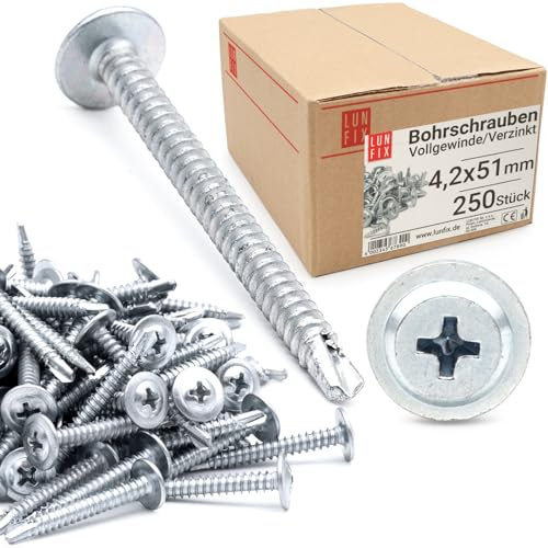 Vis autoforeuse métal 4,2x50 mm 250pcs, fixations autoperceuse cruciforme tête bombée large, auto-perçante zinguée, vis autotaraudeuse acier, visserie pour tôle et acier, bricolage construction