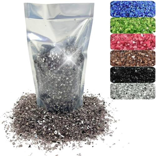 Oniro Art 400g Broken Crushed Glass Chips 1-4mm Reflective Mirrored Granules Gravel Chunks Stones Vase Filler Garden Plants Resin Irregular (Warm Grey, 400g)