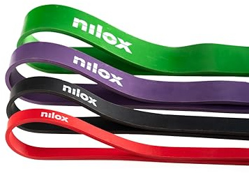 Nilox Set aus elastischen Bändern, Fitnessbändern mit verschiedenen Widerstandsstufen, elastische Bänder für Zugstangen, Fitness-Set für Damen und Herren für Smart Workout, Zubehör im Lieferumfang