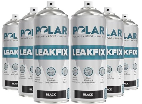 Polar Black Leak Fix Spray - 6 x 400 ml - Waterproof Roof SEALANT - Instantly Seals Leaks and Cracks, for Lasting Protection on Roofs, Drainpipes & Gutter Repairs- for Interior and Exterior Use
