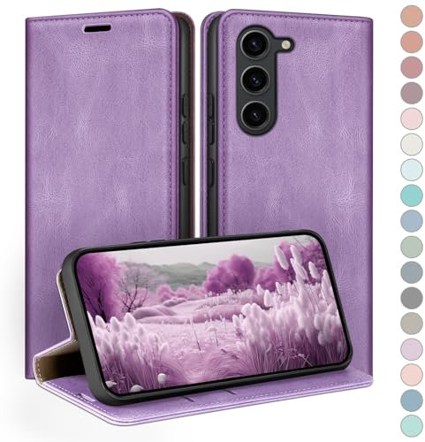 HUOUH per Samsung Galaxy S23 Custodia a Portafoglio con RFID Blocco PU In Pelle,Sintetica Tasca Carte Custodie Del Telefono Copertura Antiurto Con Slot di per Samsung S23 caso Viola Lilla