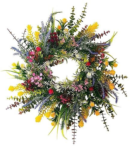 Persistence 1 PCS Spring Wreaths for Front Door Weatherproof Greenery All Seasons Round Wreaths 18in Outside Welcome Summer Flowers