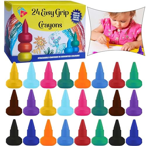 HOVUK 24x Easy Grip Washable Crayons for Kids - Bright, Long-Lasting Colours, Non-Toxic, Stackable Easter Crayons for Toddlers & Infants - Art, Craft, Drawing & Gift Set