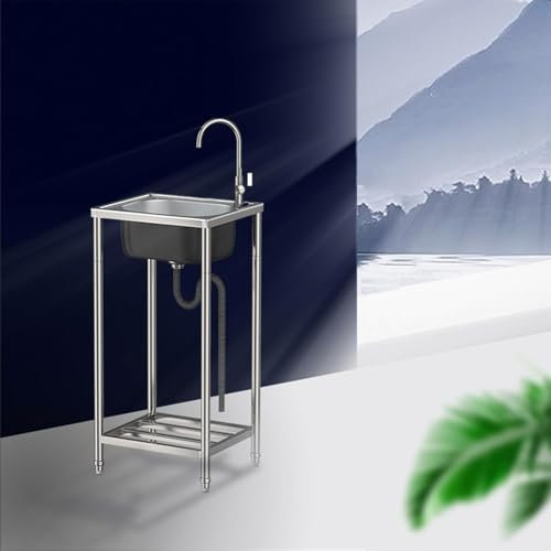 Edelstahl Spülbecken, Spülbecken Waschbecken Freistehender mit Wasserhahn Komplettspüle spüle mit unterschrank Gebrauchswaschbecken für Außen Innen Wäsche Garage Küche Restaurant-48x35x75cm