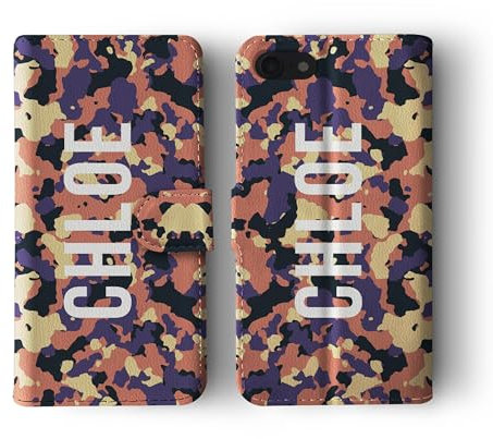 Tirita Personalised Wallet Flip Phone Case Compatible with iPhone 15, with card pockets, Camouflage Camo Pattern [21 - Mauve Plum]