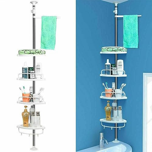 Generic Scaffale Angolare per Doccia Bagno Telescopico 4 Mensole Con Ganci angoliere