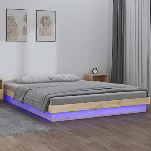 ULUYYUC Massivholzbett, Bodenbett Palettenbett Bettgestell Gästebett Geeignet für Arbeitszimmer Wohnbereich Schlafzimmer Zimmer Mieten mit LEDs 140x190 cm