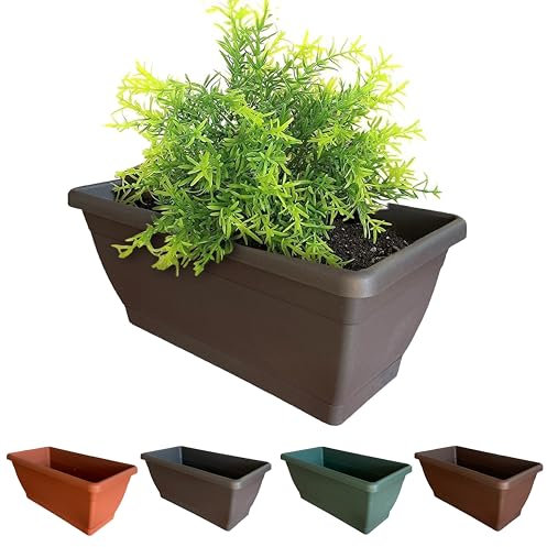 BROWN&GREEN Jardineras Exterior - Jardineras Rectangulares con Plato - Antracita - Grandes - Plástico