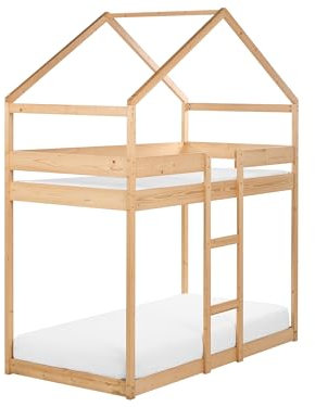 Beliani Hochbett Haus aus Kiefernholz Heller Holzfarbton 90 x 200 cm Lattenrost Labatut