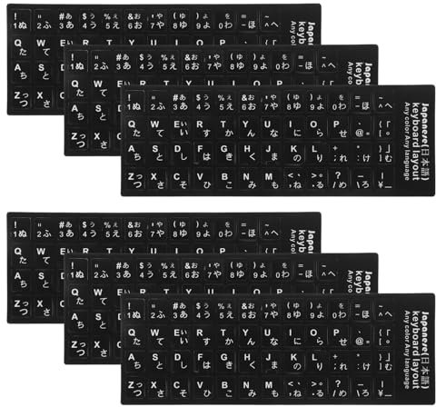 Artibetter Waterproof Keyboard Stickers 6Pcs Set Black Background White Letters Qwerty Laptop Keyboard Key Stickers Easy Install No Residue