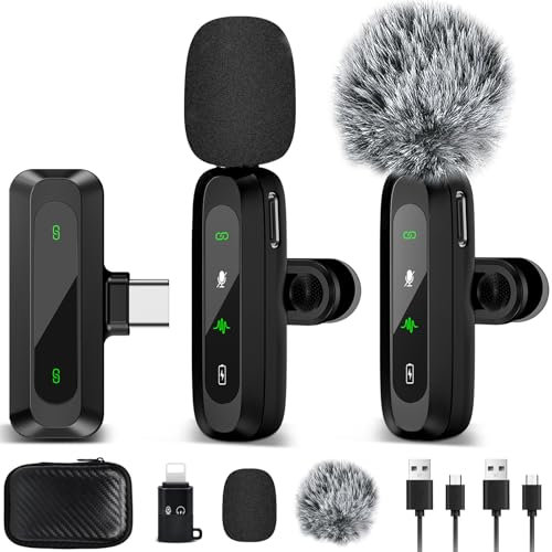 LIUWID Microfono Lavalier Wireless,Mini Microfono per Phone/Type-C,Plug-Play Microfono Wireless Lavalier, Display Digitale,con Riduzione del Rumore per TikTok, per Youtube, Vlog Video