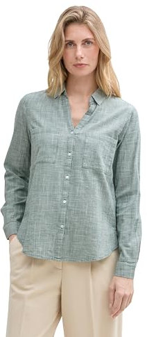 TOM TAILOR Damen 1035247 Bluse mit Brusttaschen aus Baumwolle, 30024-explorer Green, 44