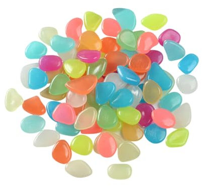 JIHUOO Lot de 200 galets phosphorescents pour aquarium, petites pierres colorées et gravier décoratif pour plantes, jardin, allée