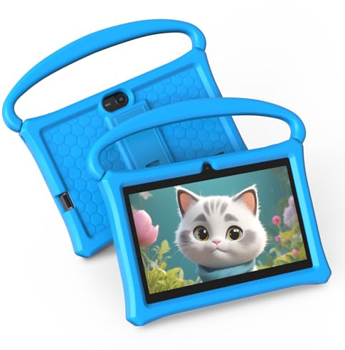 BAKEN Kinder Tablet 7 Zoll, Android 13-Tablet mit Silikonhülle, 4 GB + 32 GB Speicher, Wi-Fi, Quad-Core-Prozessor, Doppelkamera, Bluetooth, Type-C (Blau)