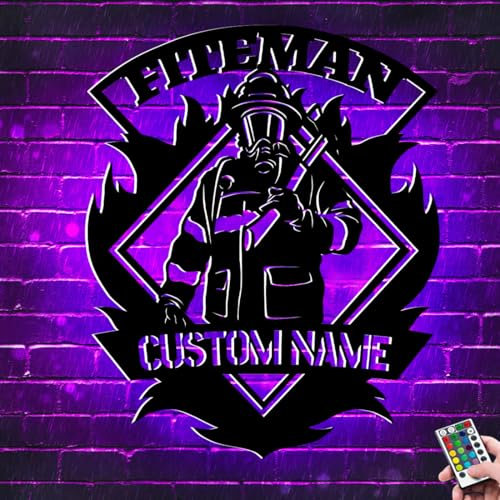 Personalisiertes Feuerwehr-Neonschild, personalisiertes Metallnamen-LED-Lichtschild für Wandkunst, individuelles Familienvater-Schild für Zimmer, Haus, Weihnachten, Geburtstag, Geschenk für Mann,