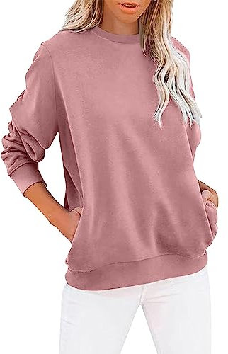 Felpe da donna UK O Collo Maniche Lunghe Pullover Top Grafica Ragazza Maglione Oversize Leggero Felpa Con Cappuccio In Pile Autunno Vestiti Maglioni, Colore: rosa acceso., M