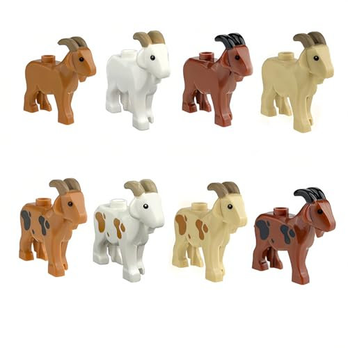8 Stück Tiere Minifiguren Bausteine Bausatz, Ziegen Modellfiguren Baustein Sets, Tierfiguren Minifiguren Bauset für Kinder, Plastiktiere Mini Tiere DIY Zubehör Bausteine Modell