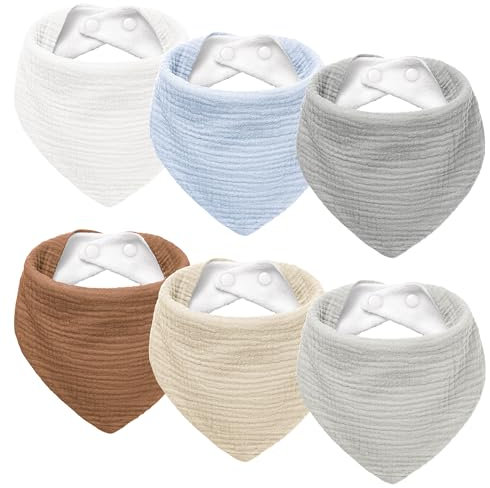 Susurration Lätzchen Baby Dreieckstuch Baby Musselin Halstuch Baby für Junge und Mädchen,Sabberlätzchen Baby Verstellbare 6 Stück (WeißGrau)