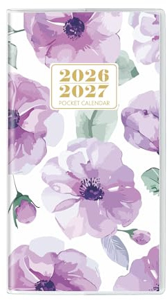 Pocket Calendar 2026-2027, Monthly Purse Planner - 6.7 x 3.7 - Runs from July 2026 Until December 2027, Floral Pocket Calendar with PVC Cover for Planning, Organizing and Office