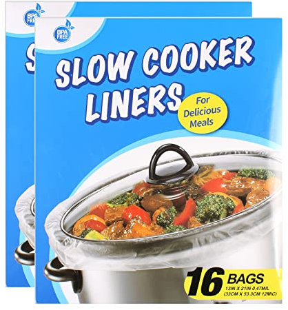 Slow Cooker Liners and Cooking Bags Large Size Fits 4-8 QT Pot, 13x 21, BPA Free, Suitable for Oval & Round Pot (32 Liners)