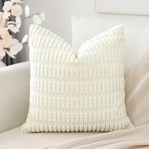 Artscope 1er Set Boho Gestreifte Kissenbezug Einfarbig Zierkissenbezug Dekokissen Sofakissen 45x45 cm Kissenhülle Weiche Couchkissen für Sofa Wohnzimmer Schlafzimmer Dekor, Creme Beige