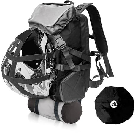 Moman Zaino Moto con Portacasco, BM2 Zaino per Casco Multifunzione Impermeabile con Copripioggia per Casco Grande Capacità e Scomparto per Laptop Borsa Porta Casco Moto per