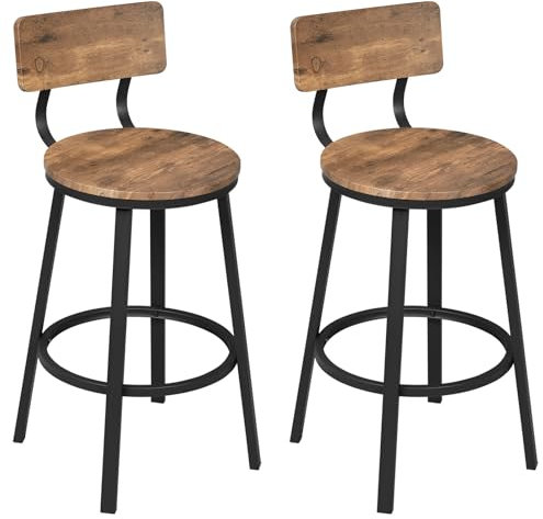 WOLTU Tabourets de Bar Lot de 2, Chaise Haute Cuisine, avec Repose-Pieds et Dossier, en Métal, Marron Rustique, BH431vbn-2