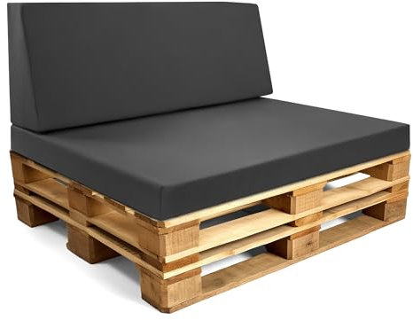 Amazinggirl Palettenkissen Outdoor Europaletten Set: Sitzkissen 80x120 cm und Rückenkissen 40x120 cm mit Bezug - Schaumstoff Sitzpolster für Paletten und Palettensofa Graphit
